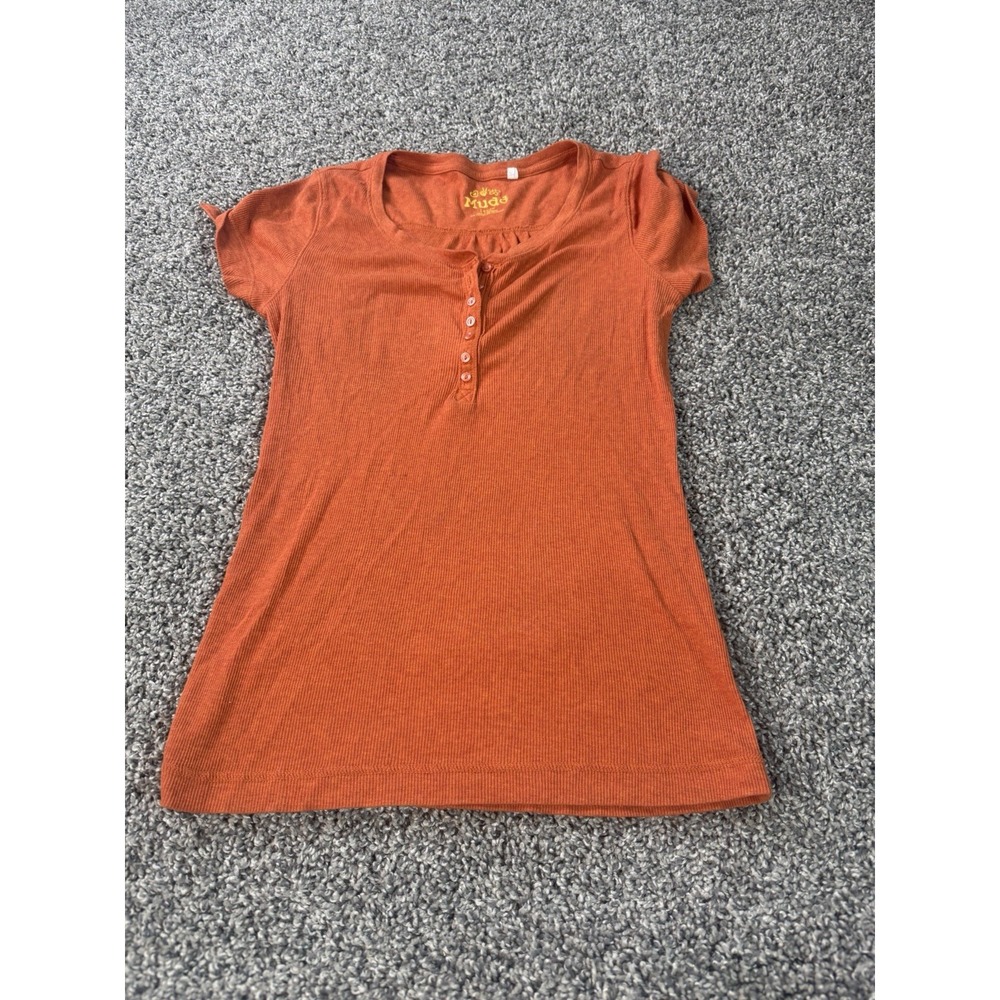 Vintage Y2K Mudd Short Sleeve Henley T Shirt Women's Size Large Orange